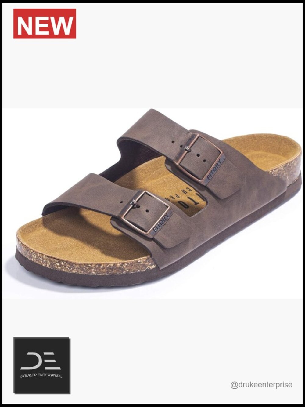 Mens Arch Support Sandals with Adjustable Straps and Cork Footbed Size 7-14.5